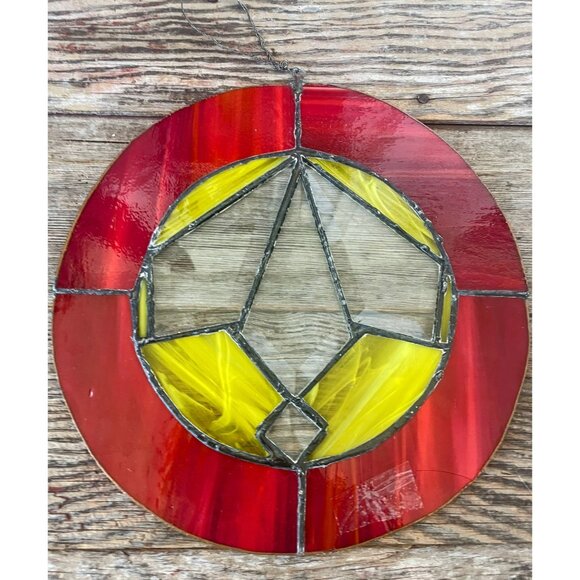 Antique Arts & Crafts Era Round Leaded Beveled Stain Glass Panel Some Damage - Picture 11 of 14